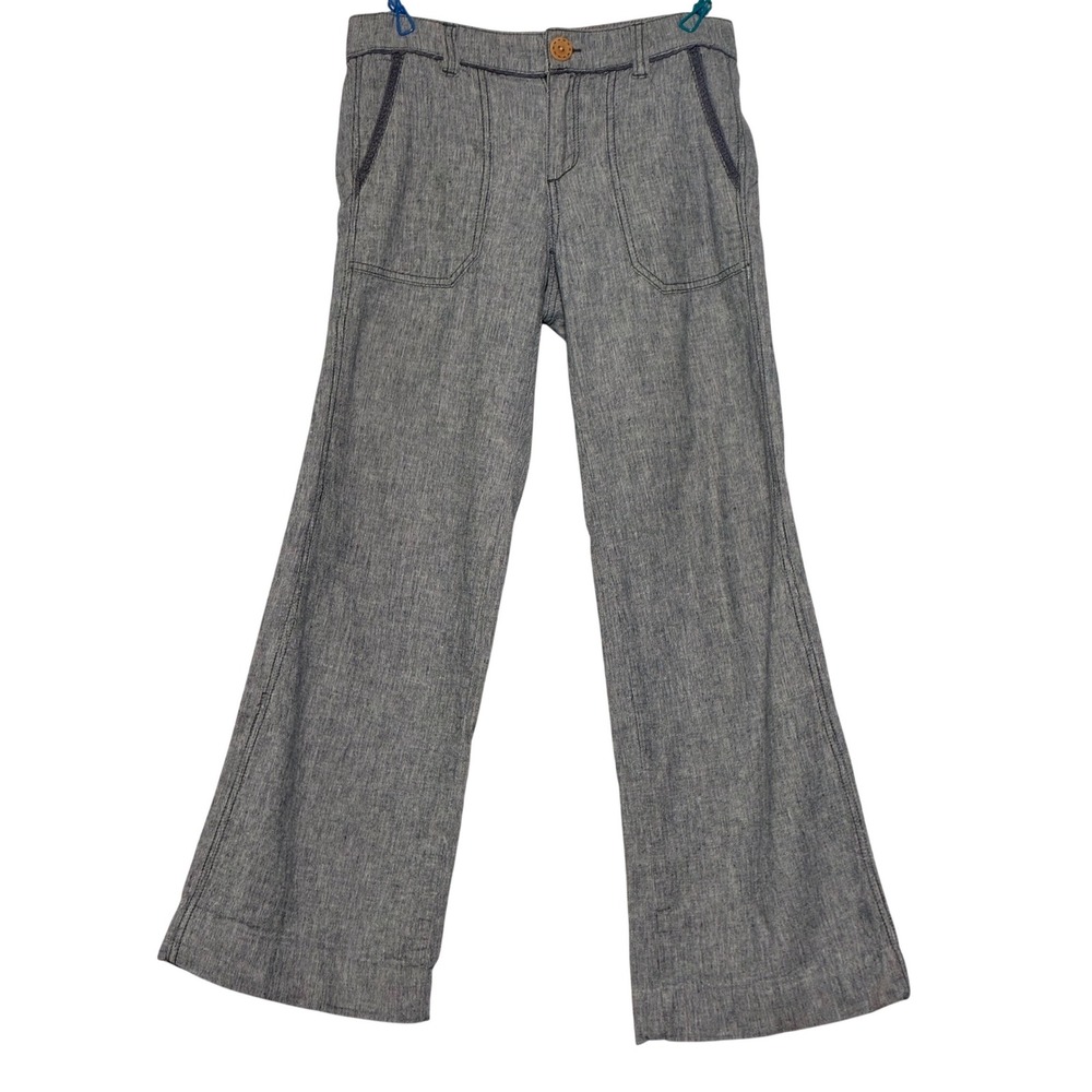 Pilcro and the Letterpress Linen Cotton Wide Leg Pants Blue Gray Size 2